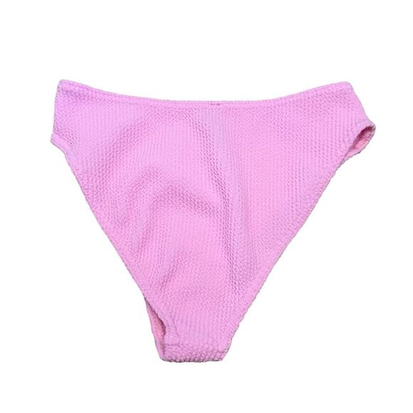 PrettyLittleThings High Waist Bikini Bottom Pink Crinkle Swim Coastal Swimsuit 4 - Picture 4 of 7